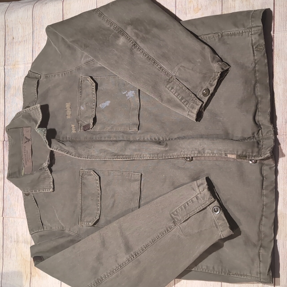 American Eagle Men's Green Military Inspired Zipper Front  Jacket Size L Flaws